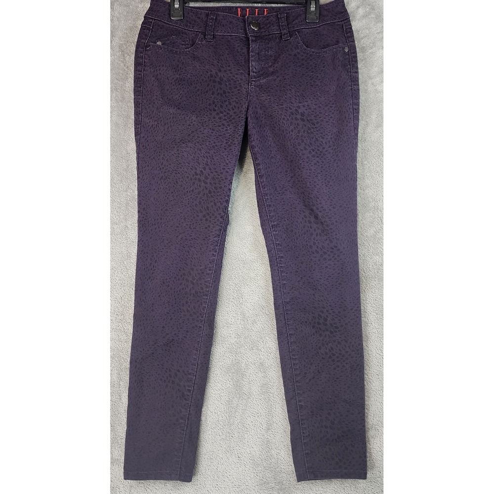 Elle Jeans Womens Size 8 Purple‎ Leopard Print Skinny Mid Rise Stretch Pants